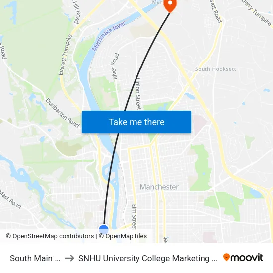 South Main St & Conant to SNHU University College Marketing and Communications Division map