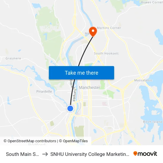 South Main St @ Walgreens to SNHU University College Marketing and Communications Division map