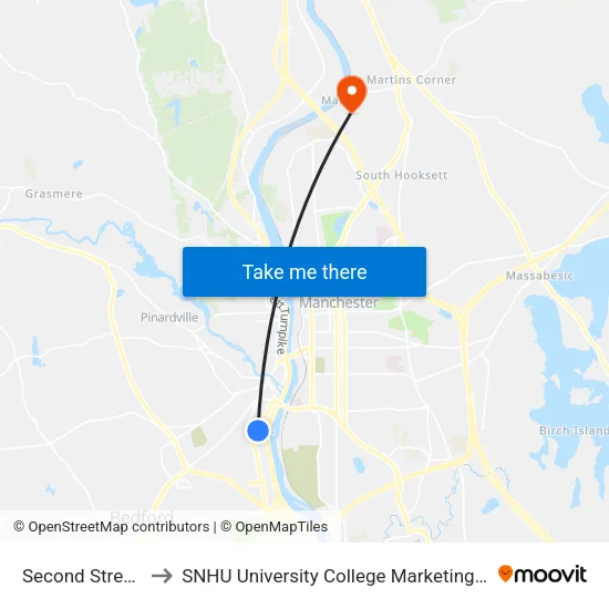 Second Street  Mcdonalds to SNHU University College Marketing and Communications Division map