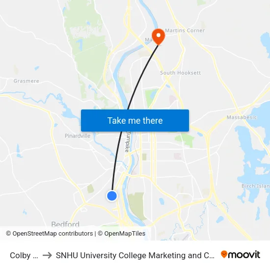 Colby Court to SNHU University College Marketing and Communications Division map