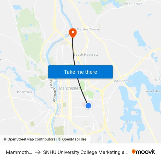 Mammoth Rd @ Cvs to SNHU University College Marketing and Communications Division map