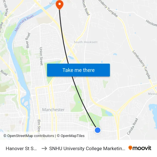Hanover St  Shell Gas Station to SNHU University College Marketing and Communications Division map
