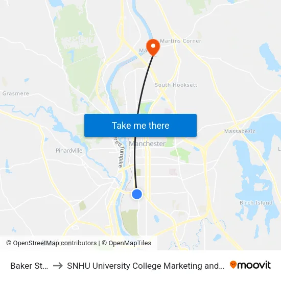 Baker St & Calef to SNHU University College Marketing and Communications Division map