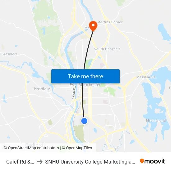 Calef Rd & Elmhurst to SNHU University College Marketing and Communications Division map