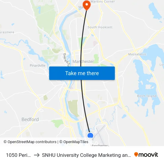 1050 Perimeter Rd to SNHU University College Marketing and Communications Division map