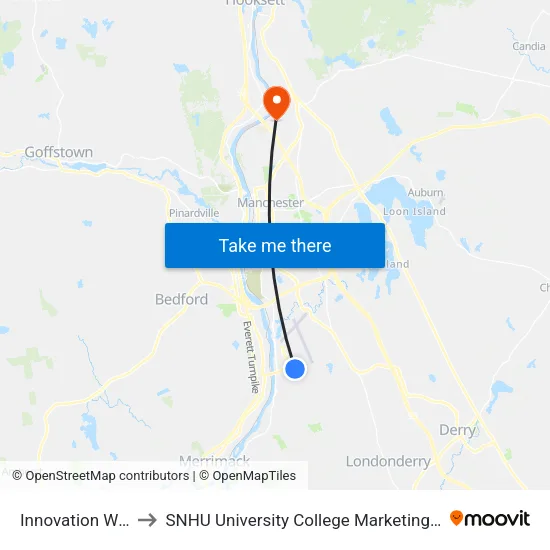 Innovation Way (Bus Sign) to SNHU University College Marketing and Communications Division map