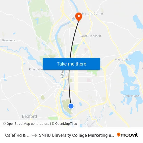 Calef Rd & Garfield-Ib to SNHU University College Marketing and Communications Division map