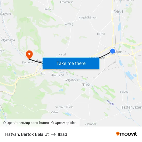 Hatvan, Bartók Béla Út to Iklad map