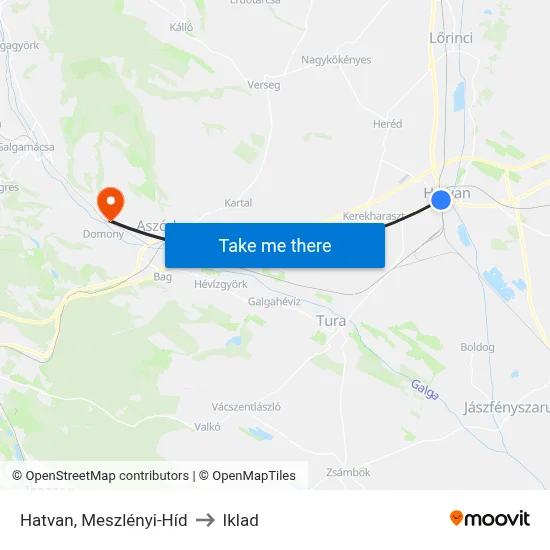 Hatvan, Meszlényi-Híd to Iklad map