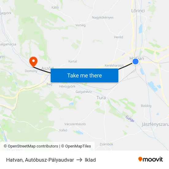 Hatvan, Autóbusz-Pályaudvar to Iklad map