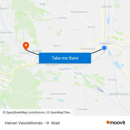 Hatvan Vasútállomás to Iklad map