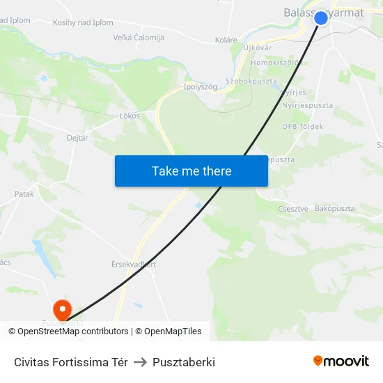 Civitas Fortissima Tér to Pusztaberki map