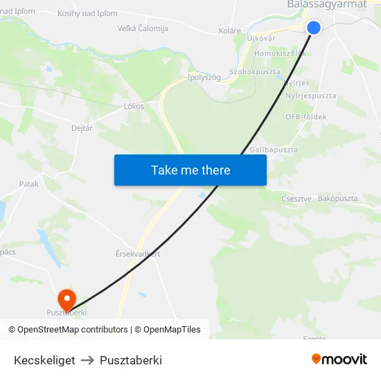 Kecskeliget to Pusztaberki map