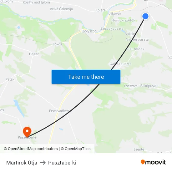 Mártírok Útja to Pusztaberki map
