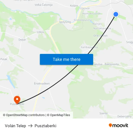 Volán Telep to Pusztaberki map