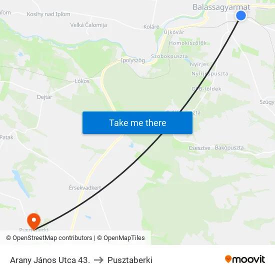 Arany János Utca 43. to Pusztaberki map