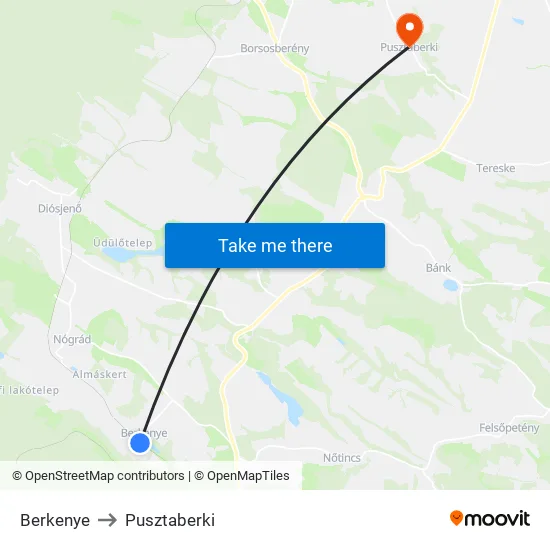 Berkenye to Pusztaberki map