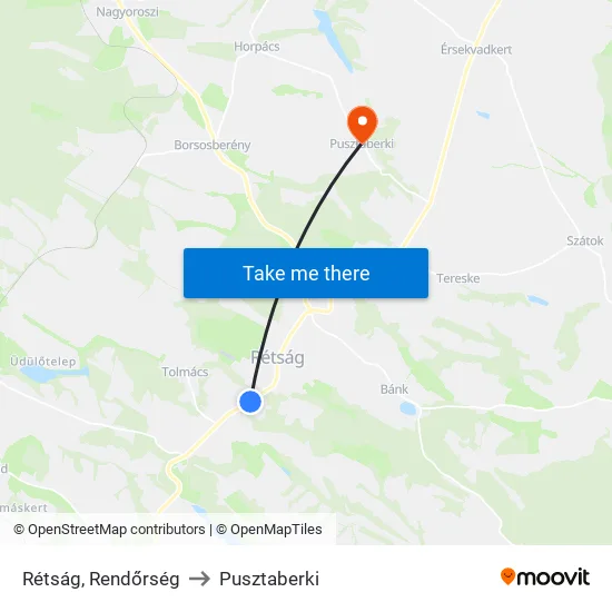 Rétság, Rendőrség to Pusztaberki map