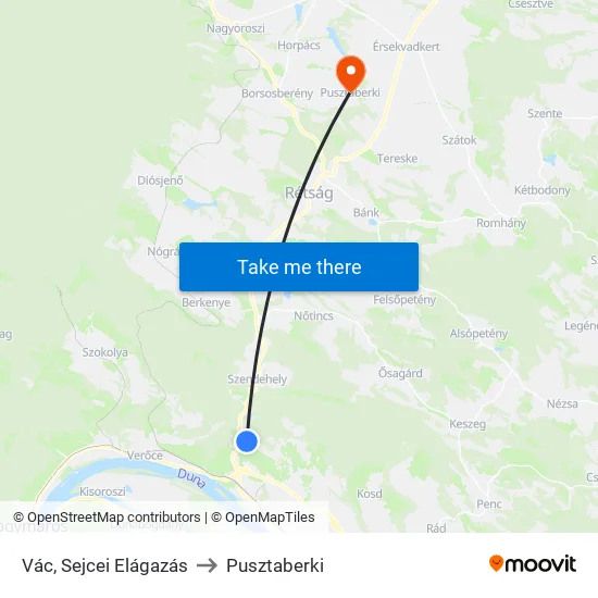 Vác, Sejcei Elágazás to Pusztaberki map