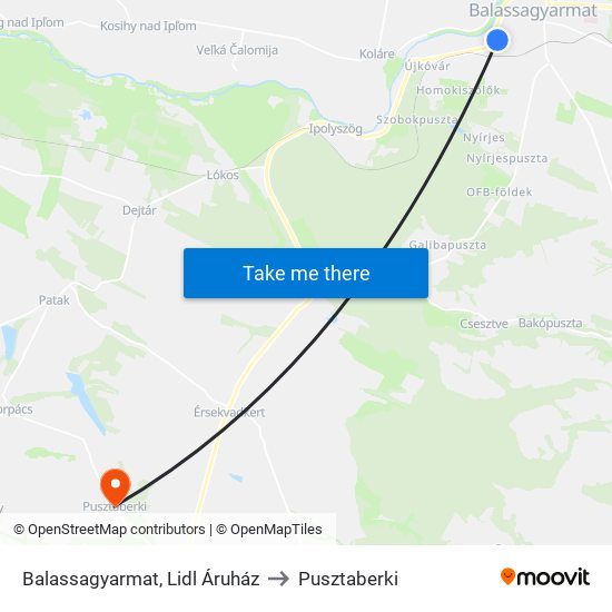 Balassagyarmat, Lidl Áruház to Pusztaberki map