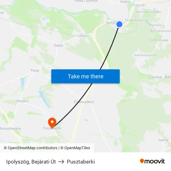 Ipolyszög, Bejárati Út to Pusztaberki map