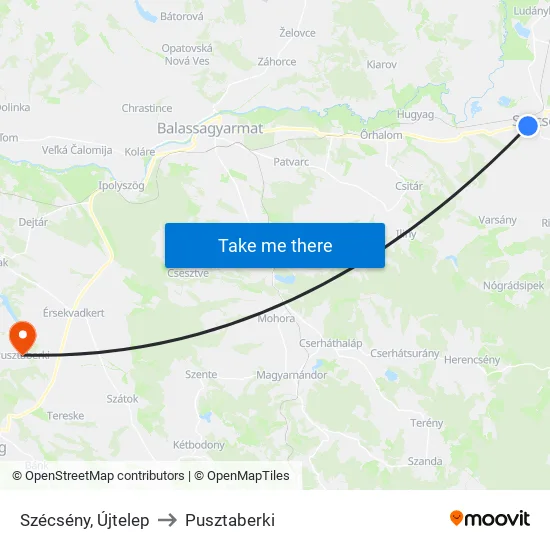 Szécsény, Újtelep to Pusztaberki map