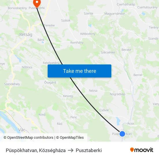 Püspökhatvan, Községháza to Pusztaberki map