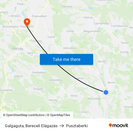 Galgaguta, Bereceli Elágazás to Pusztaberki map