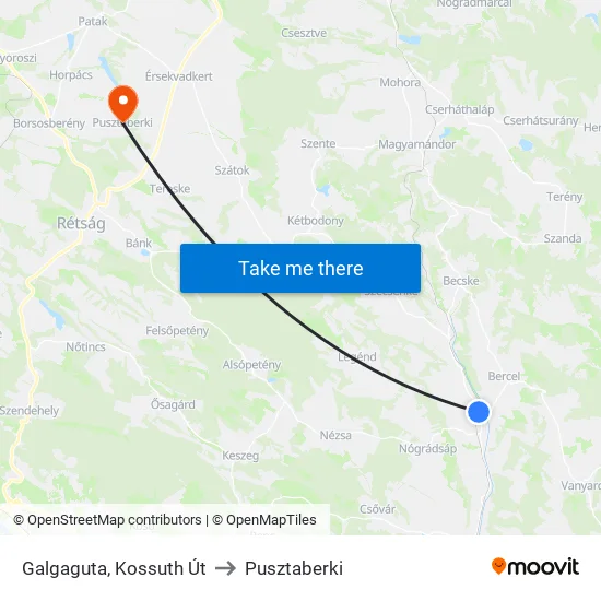 Galgaguta, Kossuth Út to Pusztaberki map