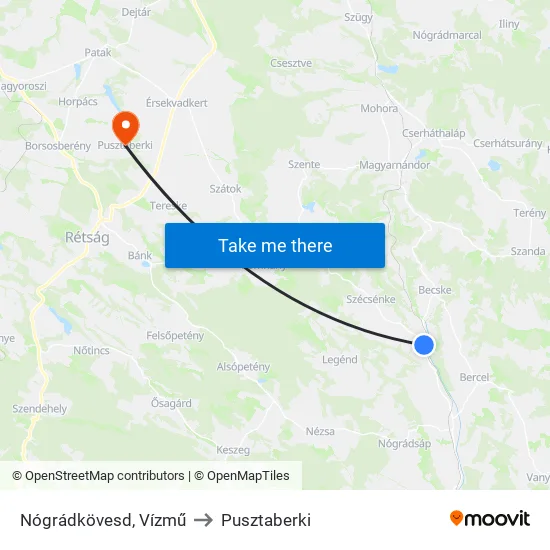 Nógrádkövesd, Vízmű to Pusztaberki map