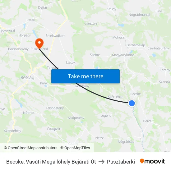 Becske, Vasúti Megállóhely Bejárati Út to Pusztaberki map