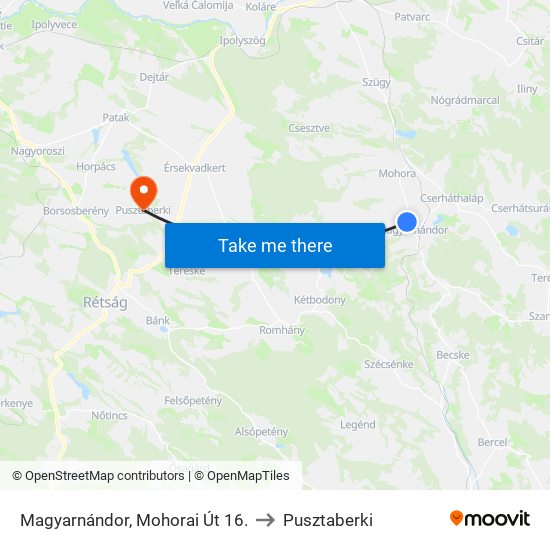 Magyarnándor, Mohorai Út 16. to Pusztaberki map