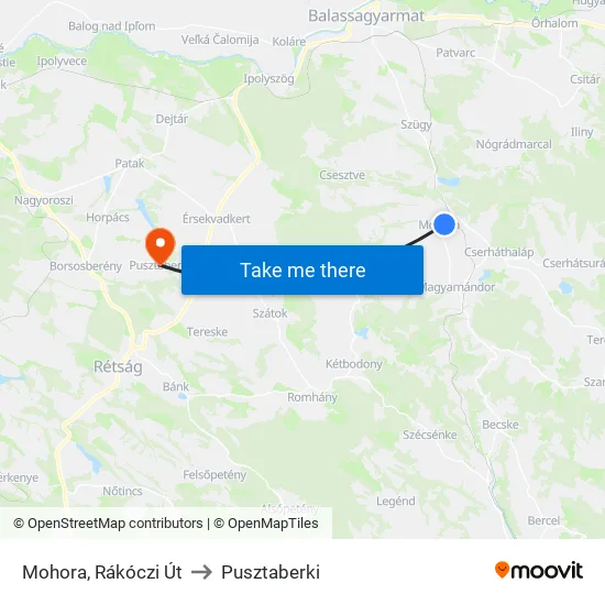 Mohora, Rákóczi Út to Pusztaberki map