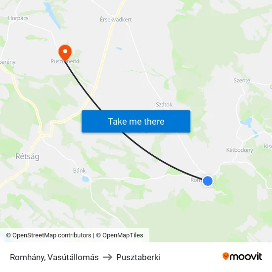 Romhány, Vasútállomás to Pusztaberki map