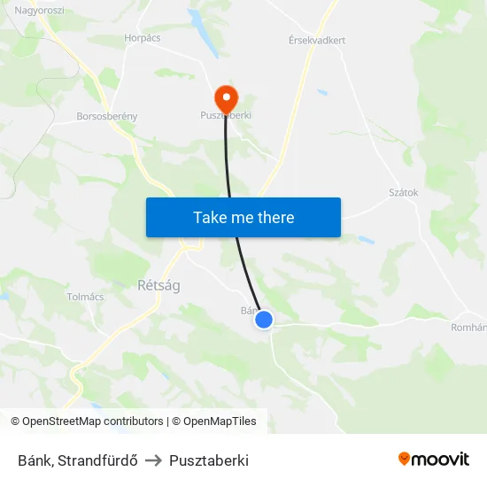 Bánk, Strandfürdő to Pusztaberki map