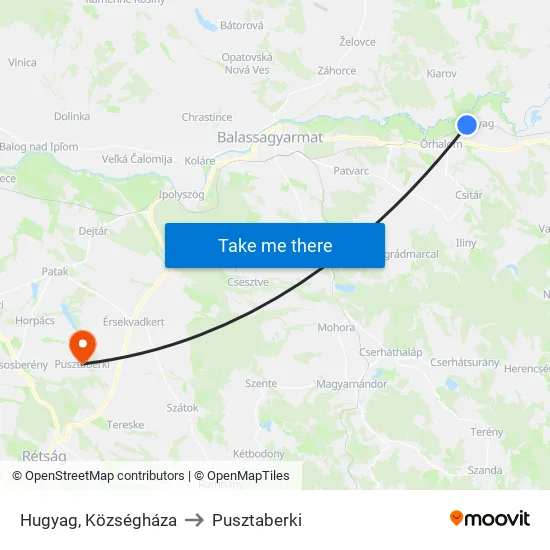 Hugyag, Községháza to Pusztaberki map