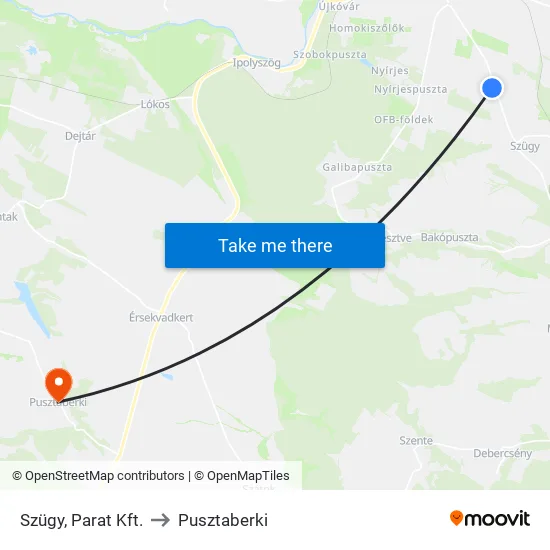 Szügy, Parat Kft. to Pusztaberki map