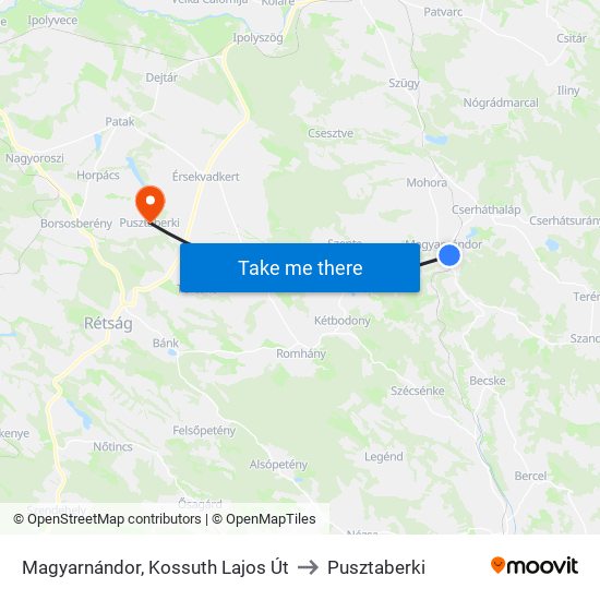 Magyarnándor, Kossuth Lajos Út to Pusztaberki map