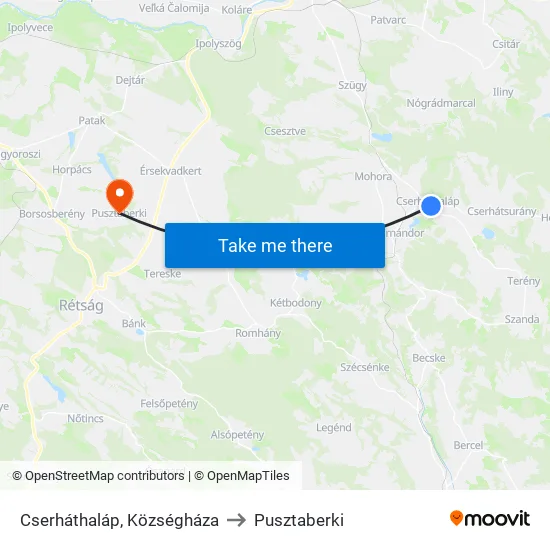 Cserháthaláp, Községháza to Pusztaberki map