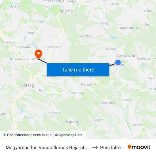 Magyarnándor, Vasútállomás Bejárati Út to Pusztaberki map