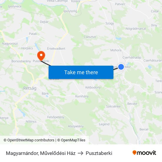 Magyarnándor, Művelődési Ház to Pusztaberki map