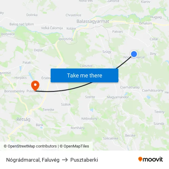 Nógrádmarcal, Faluvég to Pusztaberki map