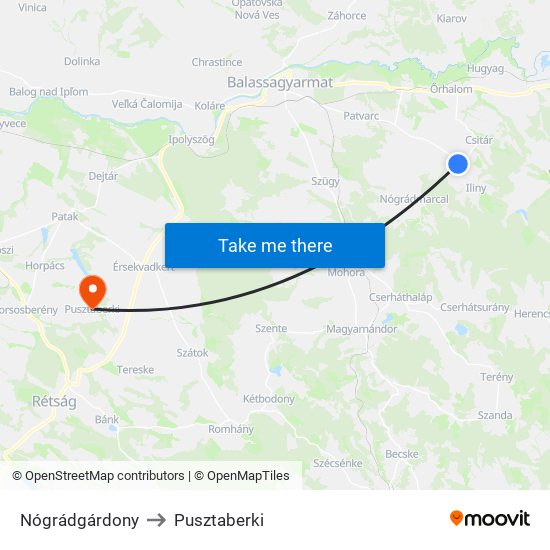 Nógrádgárdony to Pusztaberki map