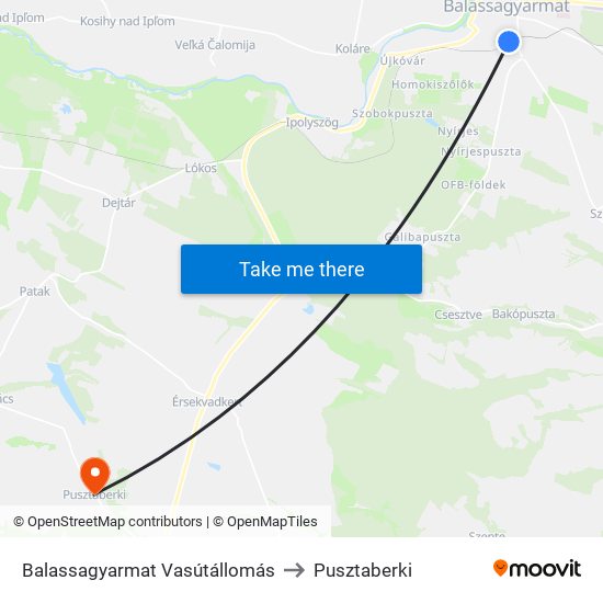 Balassagyarmat Vasútállomás to Pusztaberki map