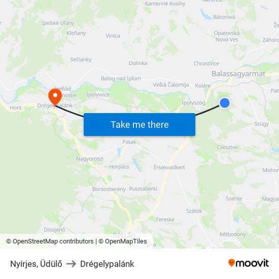 Nyírjes, Üdülő to Drégelypalánk map