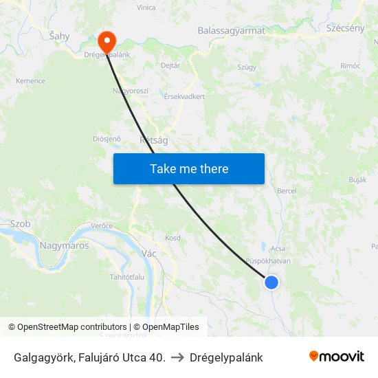 Galgagyörk, Falujáró Utca 40. to Drégelypalánk map