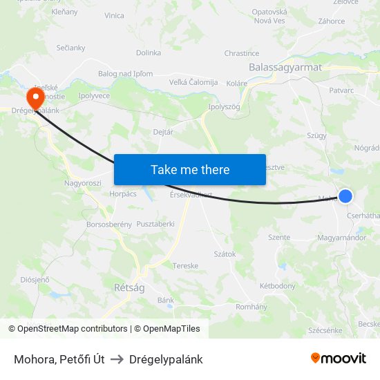 Mohora, Petőfi Út to Drégelypalánk map