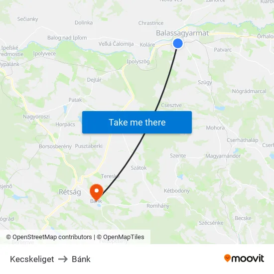 Kecskeliget to Bánk map