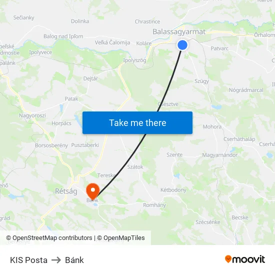 KIS Posta to Bánk map