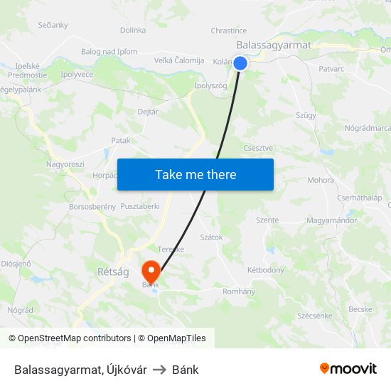 Balassagyarmat, Újkóvár to Bánk map